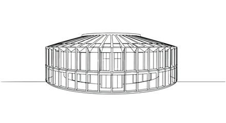 Circular architectural dome drawn in clean vector lines, modern structure design illustration.