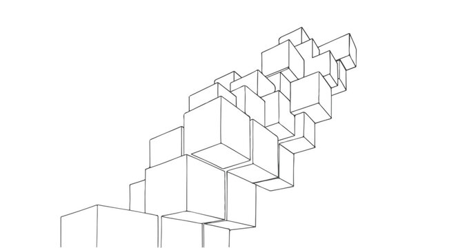 Fototapeta Stacked cubes in a clean abstract geometric line composition, representing structure and depth.