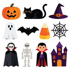 Vector style drawing of Halloween set
