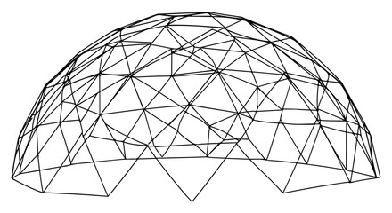 Geodesic dome structure line art with clean geometric framing and symmetry.