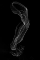 White hot curly steam smoke isolated on black background. Abstract background, design element, for overlay on pictures. Create mystical Halloween photos, for overlay on pictures