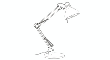 Adjustable desk lamp line art, minimalist industrial object illustration.