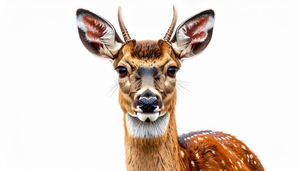 Fototapeta premium deer png. Deer isolated png. Brown deer looking into the camera. Cervidae png. 