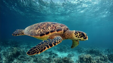 Obraz premium Hawksbill sea turtle swimming in the ocean