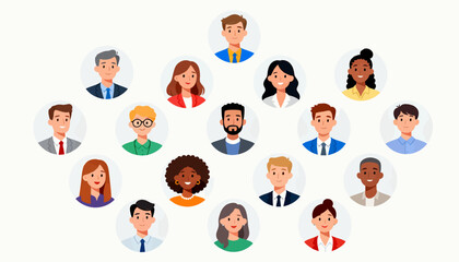 A group of people with different hair colors and clothing styles. The image is meant to represent a diverse group of people