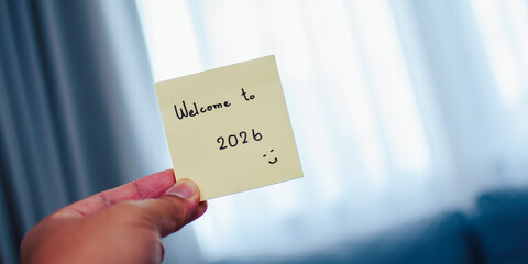 Future outlook cheerful note for 2026 in cozy home setting inspirational vibe close-up view