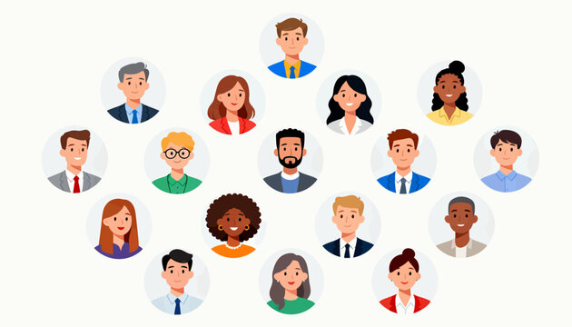 A group of people with different hair colors and clothing styles. The image is meant to represent a diverse group of people