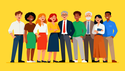 Fototapeta premium A group of people are standing in a line, some wearing ties. Concept of unity and professionalism