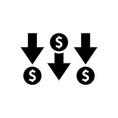 Dollar down icon. Money decrease symbol. Financial loss sign