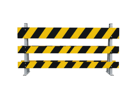 Yellow and black striped construction barrier roadblock safety signage warning sign vector illustration graphic asset isolated on transparent background
