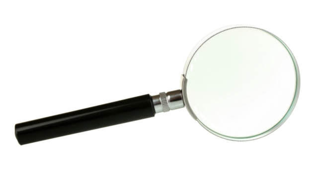 magnifying glass on isolated background – perfect for highlighting detailed concepts, showcasing research and exploration, enhancing any visual project. Isolated On Transparent and White Background