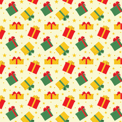 Colourful Christmas holiday seamless pattern with gift boxes. Xmas vector illustration.