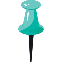 A Teal Pushpin with a Silver Metal Tip on a Transparent White Background
