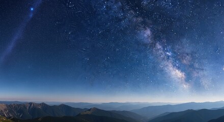 Naklejka premium Majestic Milky Way Panorama Over Mountain Ridges Under a Starry Night Sky