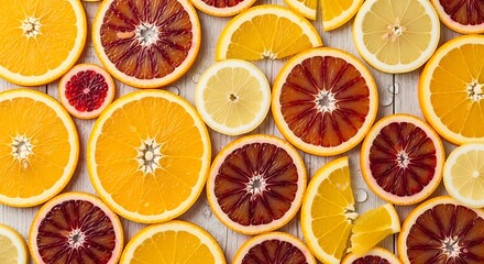Colorful citrus fruit slices, Vibrant orange, lemon, and blood orange