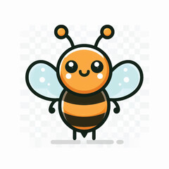 Cute Cartoon Bee with Big Eyes and Stripes Smiling.