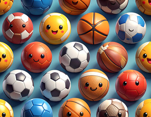 Cute 3D Cartoon Sports Balls Equipment Pattern Background