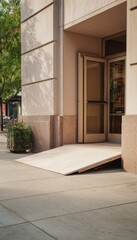 Contemporary storefront featuring accessible wheelchair ramp and elegant architectural design