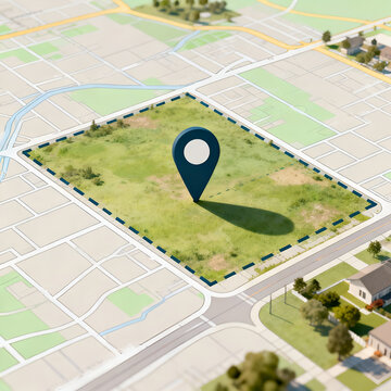 Prime Real Estate Location: Empty Land Plot with Map Pin for Development or Investment Opportunities
