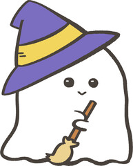 おばけ_帽子(紫)とほうき