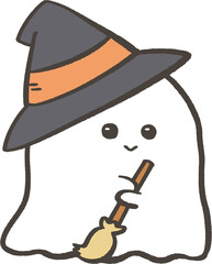 おばけ_帽子(黒)とほうき