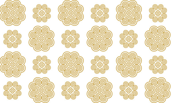 Golden Hmong ethnic pattern, Hmong embroidery pattern design for printing on fabric, background, logo, etc.