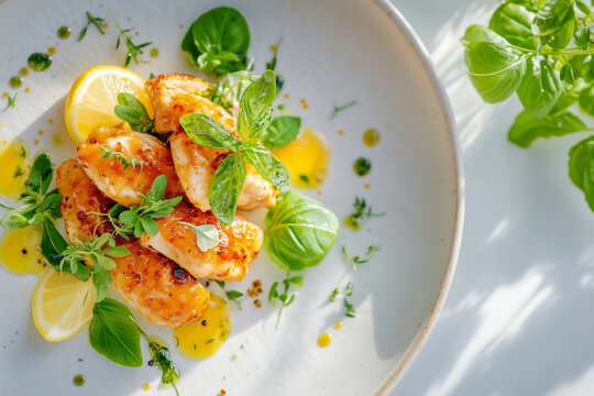 Gourmet frog legs with basil and lemon sauce