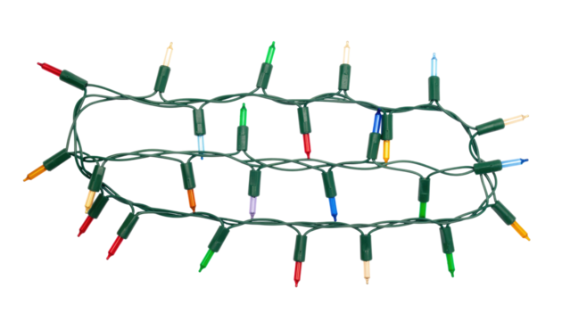 vibrant Christmas lights illuminate, creating a festive display. a perfect festive decoration with multiple colors to enhance celebratory scene. Isolated On Transparent and White Background