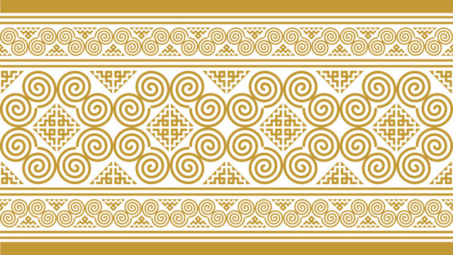 Golden Hmong ethnic pattern, Hmong embroidery pattern design for printing on fabric, background, logo, etc.