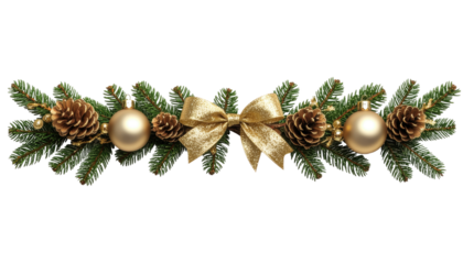 Festive holiday garland in a close-up shot that captures the joyous anticipation of Christmas, ready to add a touch of warmth and celebration.  Isolated On Transparent and White Background