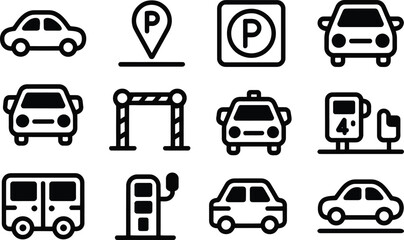 Collection of simple car and parking related icons