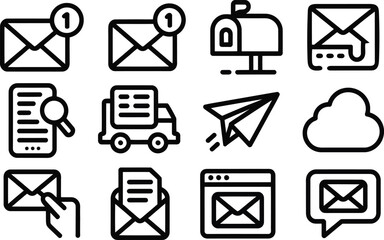 Collection of email and communication icons in a simple outline style