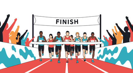 Athletes Sprinting Towards Finish Line in a Competitive Race.