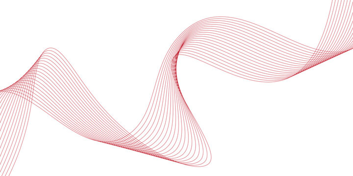 Abstract Smooth red Line Waves on White Background