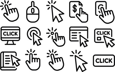 Collection of cursor and click icons for digital interaction