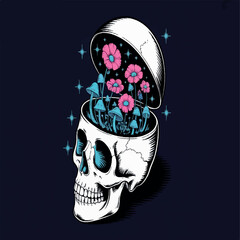 art, drawing, illustration, skull, dead, death, skeleton, print, gothic, vector, design, tattoo, flower, horror, head, halloween, graphic, fashion, bone, human, line, vintage, black, anatomy,