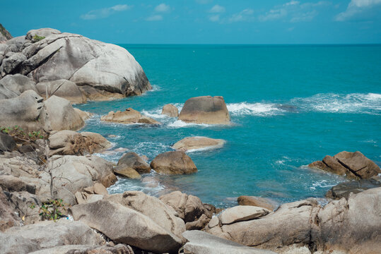 Granite Rocks and Blue Sea at Haad Thong Reng, Koh Phangan, Thailand
