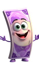 A happy cartoon money character stands on two feet, arms open to embrace new opportunities, wealth and success concept.