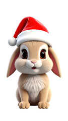 A festive bunny sports a Santa hat, radiating holiday cheer. The cute bunny is all set to celebrate the holidays.