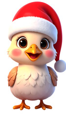 Festive avian friend! Charming chick brightens the holiday spirit with its cheerful expression and cute santa hat.