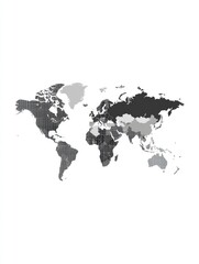 Naklejka premium World map, grayscale, shaded regions