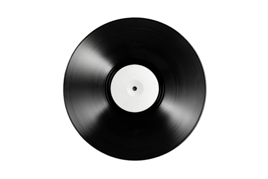 Black Vinyl Record Isolated on Transparent Background Viewed Directly from Above