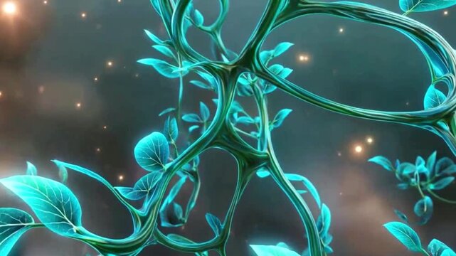 4K seamless loop of glowing vines growing with digital light effects.