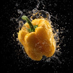 Yellow bell pepper in water splash (1)
