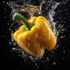 Yellow bell pepper bursts through water