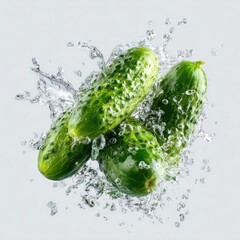 Fresh cucumbers in a water splash