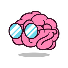 Brain wearing glasses icon isolated on white background.