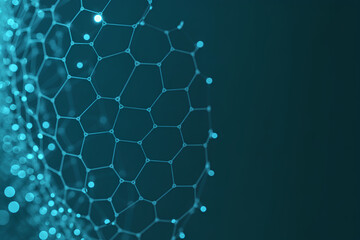 Obraz premium Abstract network hexagon pattern mesh structure molecular lattice digital grid blue background futuristic design data connection technology concept glowing nodes evoke calm innovation and curiosity