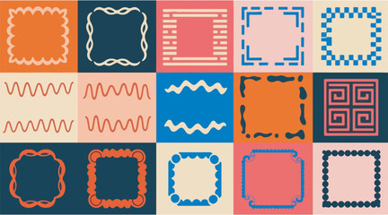 Mid-century modern style abstract decorative frame set and geometric borders for design