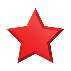 Red Christmas 3d Star glossy bright shine five angle star shape isolated on white Background. Icon for holiday design element.